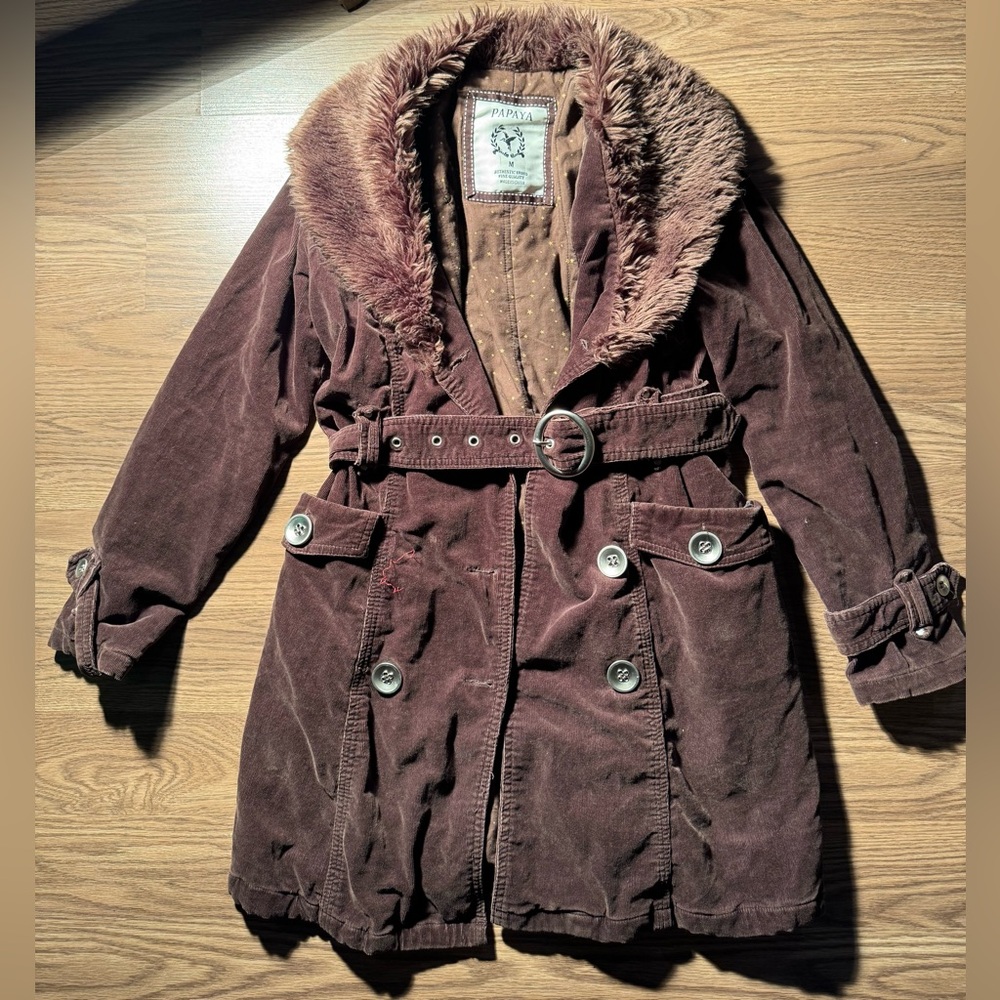 Papaya Chocolate Teddy Jacket with Faux Fur Collar